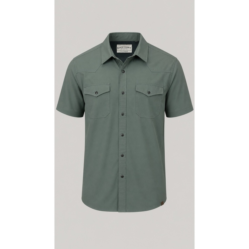 Gentry County Standard Performance Stretch Shirt XL Green Short Sleeve Snap Frnt